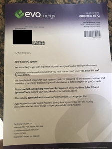 Beware of JUNK MAIL 'Free Solar PV and System Check' letters!
